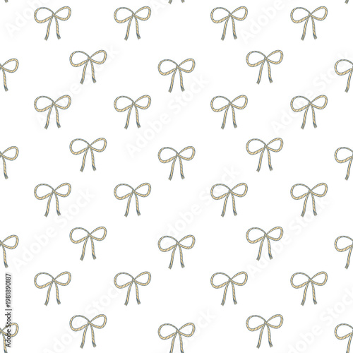 Minimalist nautical rope bow seamless pattern. Abstract simple background with repeated hand drawn knots. Perfect for branding, delicate textile, wallpaper and modern packaging.