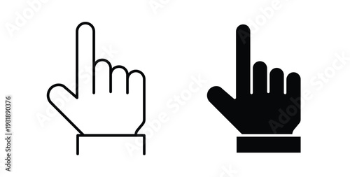 Finger icon in black and white color. Solid and linear icons
