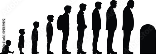 Professional Evolution of Life from Infancy to Maturity Symbols, Black Vector Chronology of Human Development Illustration, vector, illustration, silhouette.