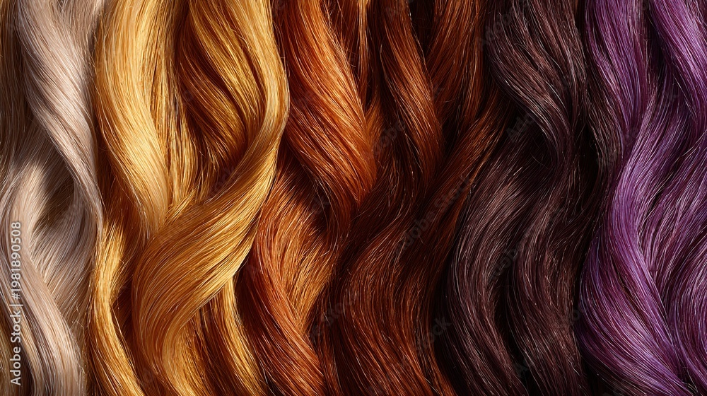 Naklejka premium A beautiful closeup of many colorful hair tresses and strands