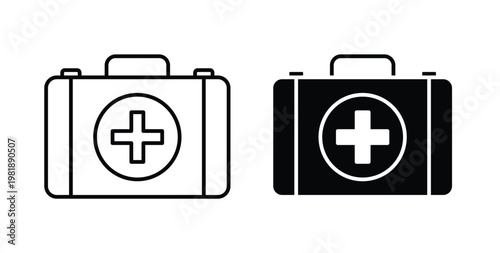 First aid icon in black and white color. Solid and linear icons