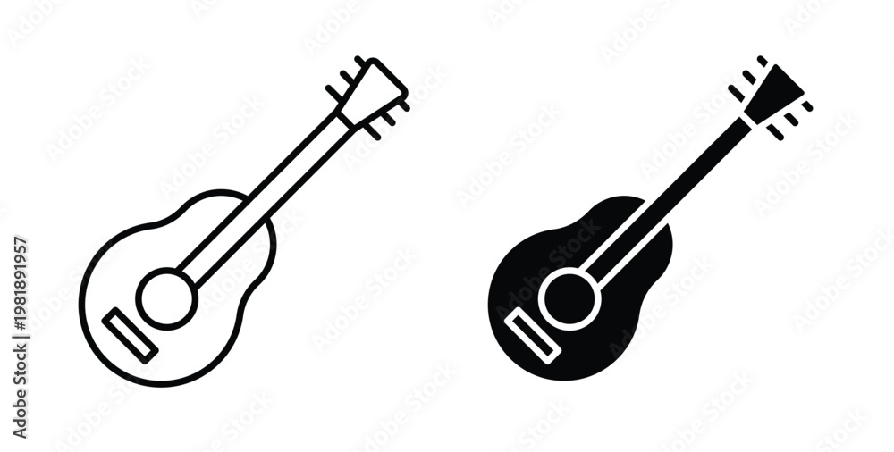 Naklejka premium Guitar icon in black and white color. Solid and linear icons