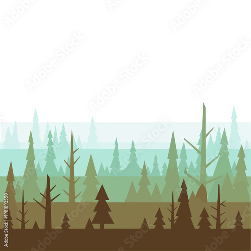 Dense forest silhouettes with layered trees.