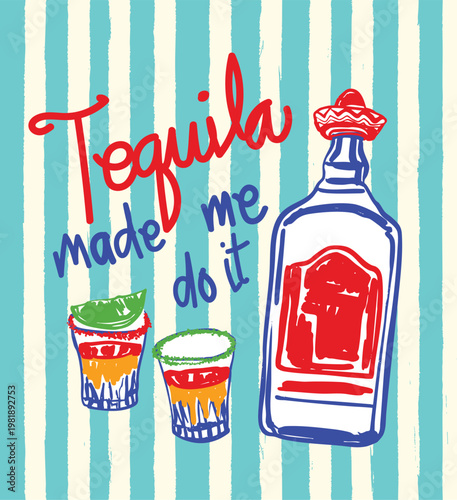 Trendy Tequila Made Me Do It Retro Stripes Party Poster Design