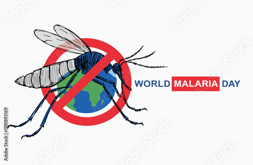 World Malaria Day Illustration With Mosquito Over Globe And No Symbol Promoting Malaria Prevention

