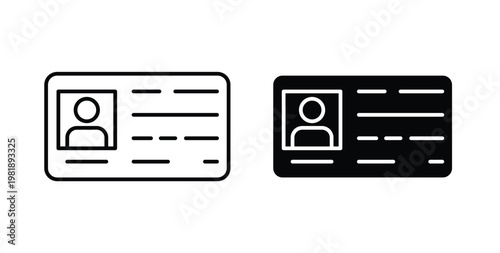 Identity card icon in black and white color. Solid and linear icons