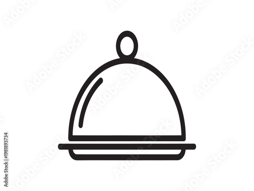 Simple black and white line drawing of a covered food dish with handle