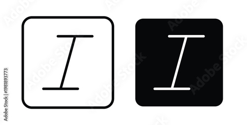 Italic button icon in black and white color. Solid and linear icons