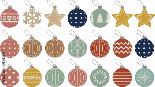 Modern Christmas ornament set with terracotta and sage green baubles