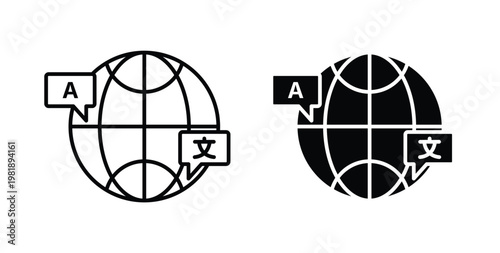Language icon in black and white color. Solid and linear icons