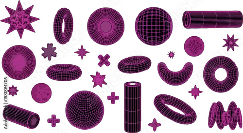 3D Geometric Wireframe Vector Set with Shapes, Stars, and Patterns for Abstract, Digital Art, and Futuristic Designs