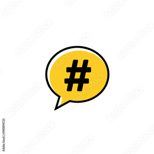 A yellow speech bubble with a hashtag symbol.