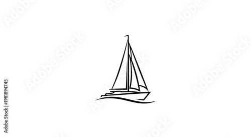 Minimalist sailboat silhouette on white background, simple elegant line art