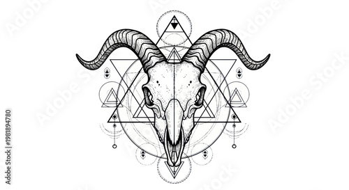 Ram Skull Geometric Sacred Geometry Tattoo Design White Background