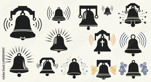 Collection of Bell Icons: Liberty, Church, Celebration and Alert Symbols