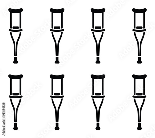 A pattern of black crutches on a white background