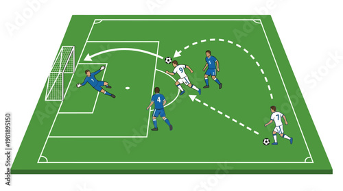 Soccer Action: A dynamic illustration captures the essence of a soccer match, featuring players strategically positioned on the field, with the ball in mid-air, indicating an exciting moment of play.