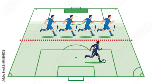 Football team formation: A graphic representation of a dynamic football game, where players are positioned strategically across the pitch, ready for action. The strategic lineup.