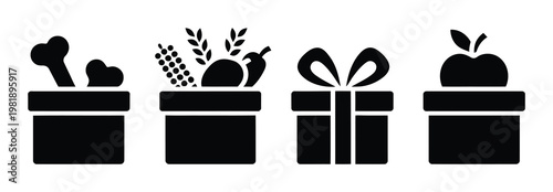 Of gift boxes containing food, bones, and an apple