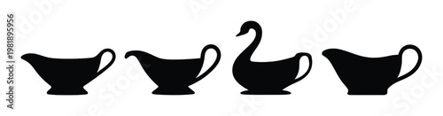 Silhouette of Gravy Boats and a Swan-Shaped Gravy Boat