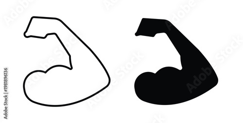 Muscle icon in black and white color. Solid and linear icons