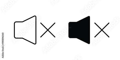 Mute icon in black and white color. Solid and linear icons