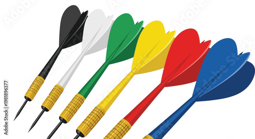Colorful set of sharp darts for a competitive game illustrated as a creative flat vector graphic