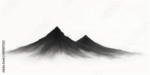 A cold winter mountain landscape vector illustration featuring a snow-covered peak and a glacier under a cloudy sky with a volcano view