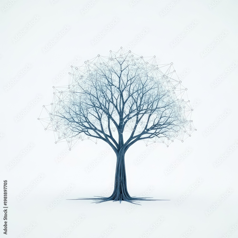 Obraz premium Abstract Tree Network Connection Digital Data Visualization Technology Concept