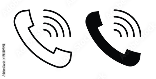 Phone call icon in black and white color. Solid and linear icons