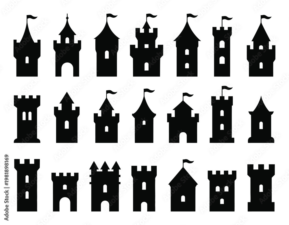 Fototapeta premium Black Castle Silhouette Vector Illustration