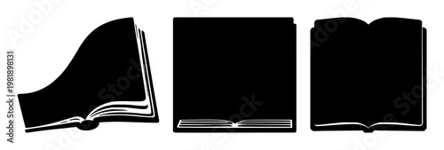 Large language model book icon set with solid black icon symbol on white background featuring book, AI, technology with knowledge and digital