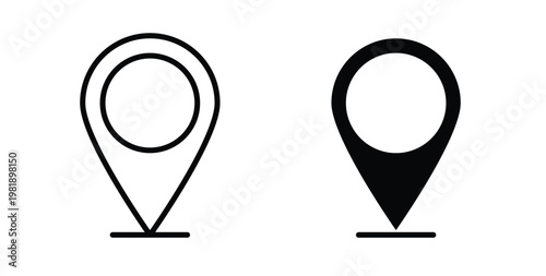 Pin icon in black and white color. Solid and linear icons