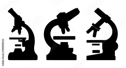 Microscope set with solid black icon design featuring microscope, science, equipment with vector illustration and medical graphics