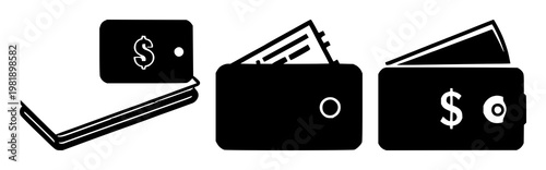 Savings account passbook icon set with solid black design on white background featuring finance, banking, accounting with simple and minimalist