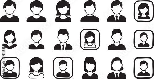 Set of diverse business people icons in various styles and statuses