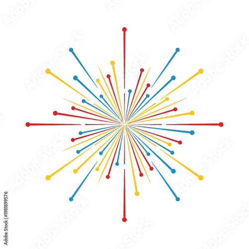 Colorful radial starburst graphic with lines.