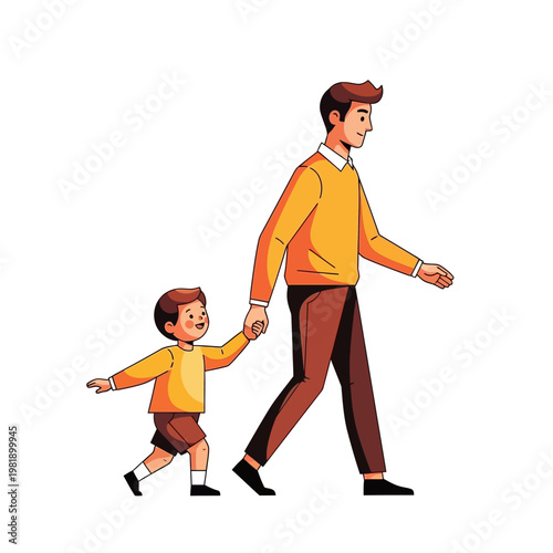 Father and Son Walking Hand in Hand Together.