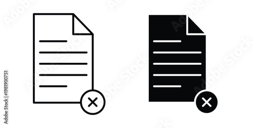 Remove file icon in black and white color. Solid and linear icons
