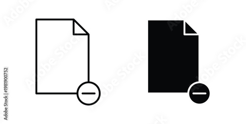 Remove document icon in black and white color. Solid and linear icons