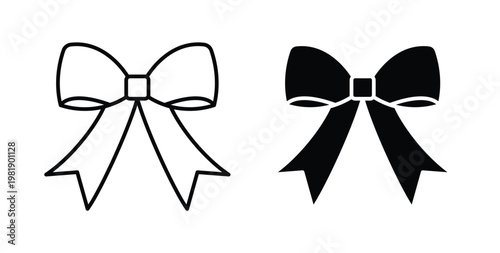 Ribbon icon in black and white color. Solid and linear icons