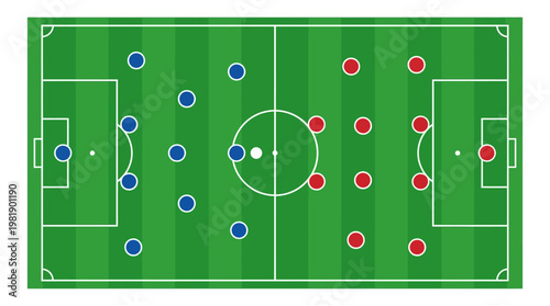 Football Field Strategy: A bird's-eye view captures the meticulous positioning of players on a verdant football field, ready for an exciting match.