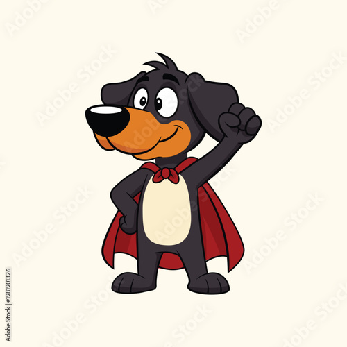 Cartoon Style Adorable Superhero Dog with Cape and Raised Paw Illustration