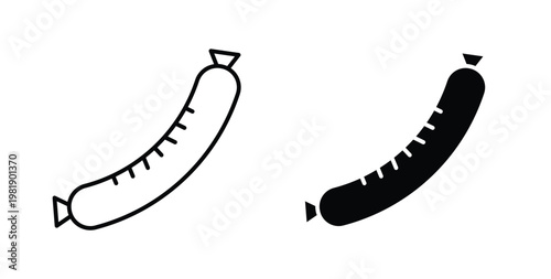 Sausage icon in black and white color. Solid and linear icons