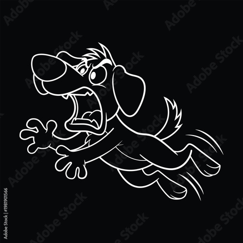 Outline Angry Dog Character Running Fast with Motion Line Illustration