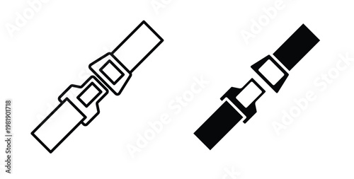 Seat Belt icon in black and white color. Solid and linear icons