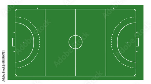 Hockey Field: Aerial view of a field hockey pitch, showcasing the crisp lines and strategic layout essential for the fast-paced game.