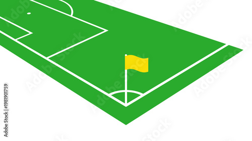 Soccer Field Corner: A top-down perspective showcases a meticulously maintained soccer field corner, highlighting the vibrant green pitch and the iconic yellow corner flag.