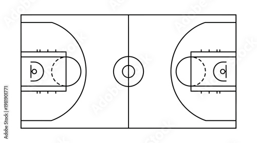 Basketball Court Design: A detailed overhead view showcases the design of a basketball court, highlighting key elements.
