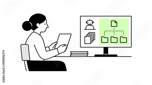 AI document classification and approval automation vector illustration